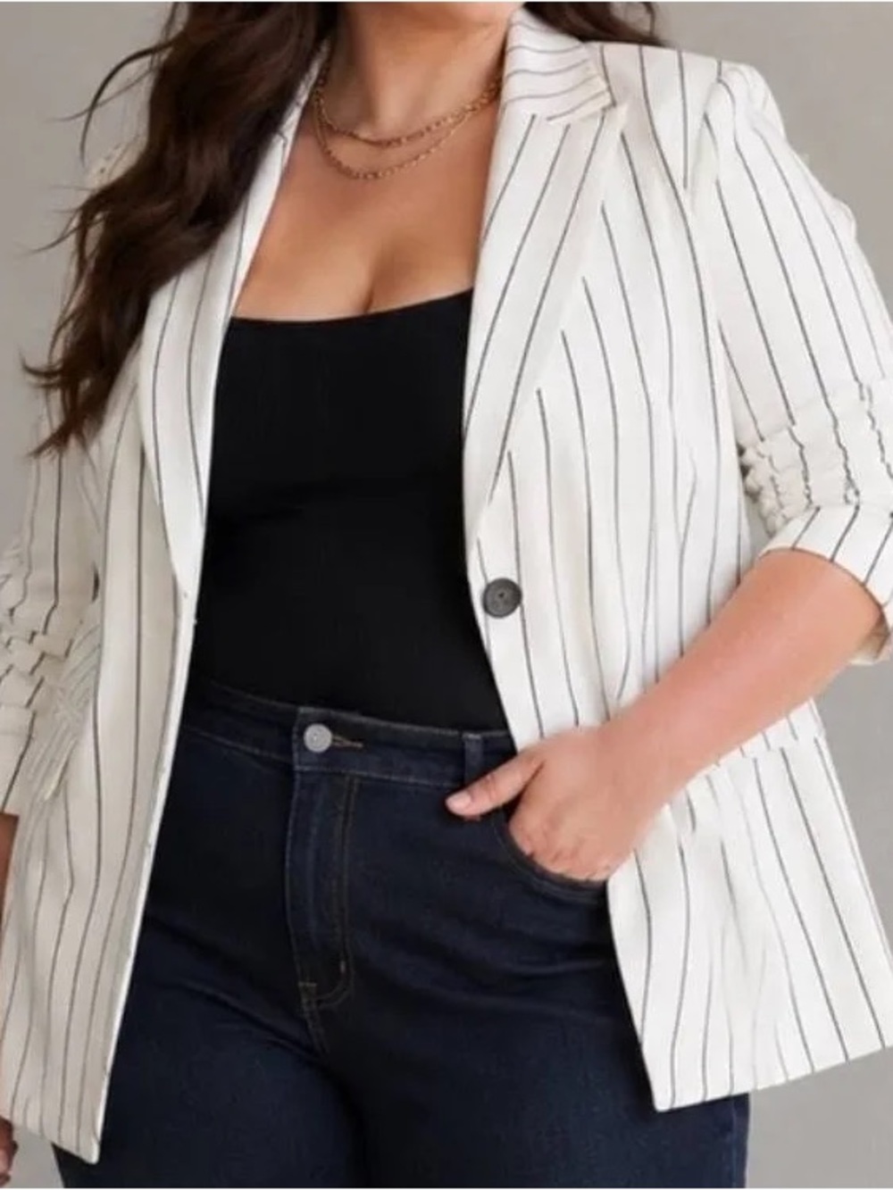 Torrid Studio Twill Classic Tailored Blazer Pinstripe Spaced - Picture 3 of 9
